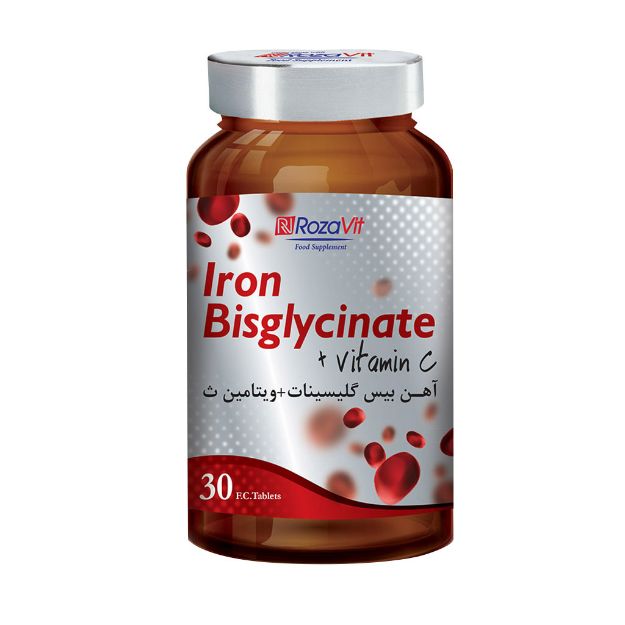 قرص آهن بیس گلیسینات پلاس ویتامین C رزاویت 30 عدد - Rozavit Iron Bisglycinate Plus vitamin C 30 F.C Tablets