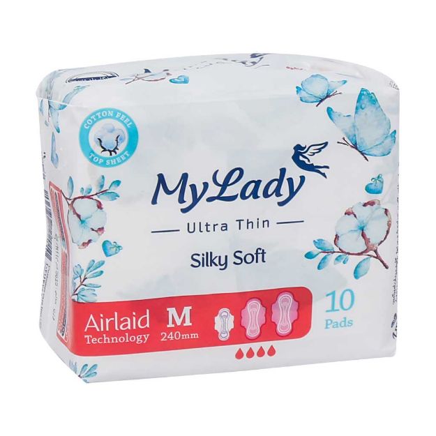 نوار-بهداشتی-ایرلید-سیلکلی-سافت-سایز-متوسط-مای-لیدی-10-عدد---My-Lady-Medium-Ultra-Thin-Silky-Soft-Airlaid-10-Pads