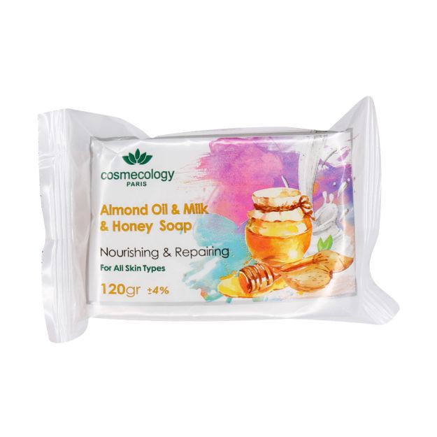 صابون-روغن-بادام-و-شیر-و-عسل-کاسمکولوژی-مناسب-انواع-پوست-120-گرم---Cosmecology-Almons-Oil-And-Milk-And-Honey-Soap-120-g