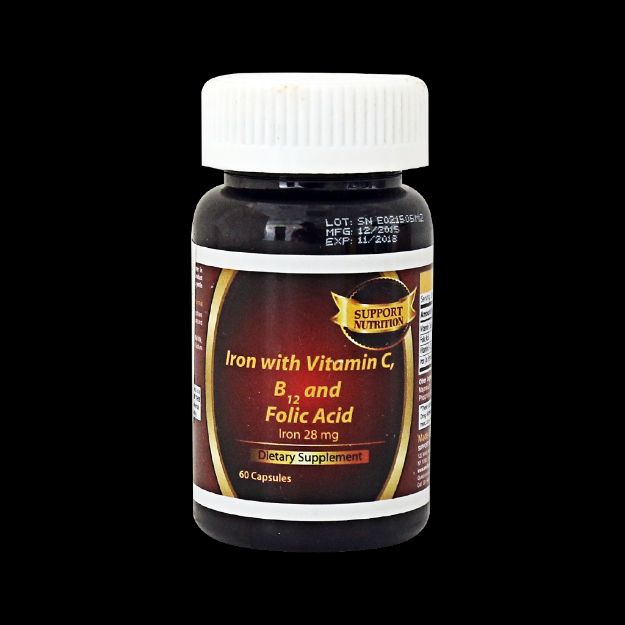 کپسول-آهن-به-همراه-ویتامین-ث،-B12-و-فولیک-اسید-ساپورت-نوتریشن-۶۰-عدد---Support-Nutrition-Iron-With-Vitamin-C,-B12-And-Folic-Acid-60-Caps
