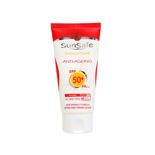 کرم-ضد-آفتاب-و-ضد-چروک-سان-سیف-SPF50-حجم-۵۰-میلی-لیتر---Sunsafe-Anti-Agening-Sunscreen-Cream-SPF50+-50-ml
