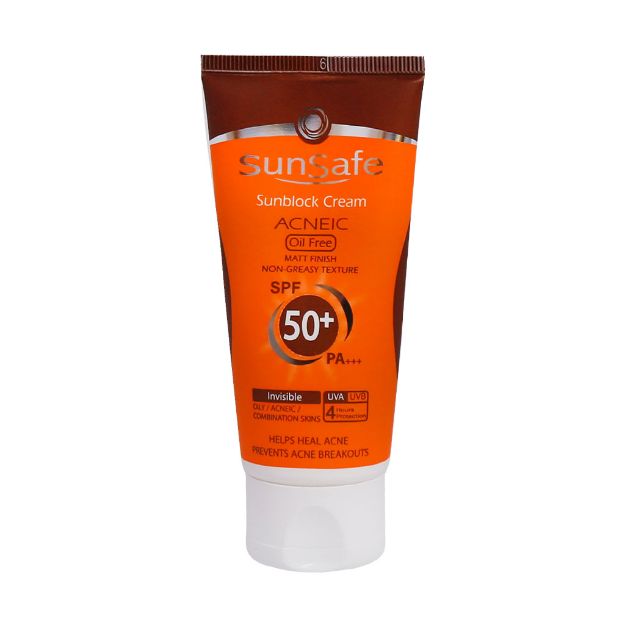 کرم-ضد-آفتاب-SPF50-فاقد-چربی-سان-سیف-مناسب-پوست-های-چرب-و-آکنه-ای-۵۰-میلی-لیتر---Sunsafe-Sunsblock-Cream-SPF50+-Acneic-Oil-Free-50-ml