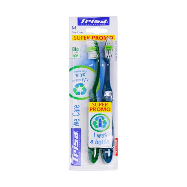 مسواک-دو-تایی-سوپر-پرومو-مدل-وی-کر-تریزا-با-برس-متوسط---Trisa-We-Care-Medium-Toothbrush