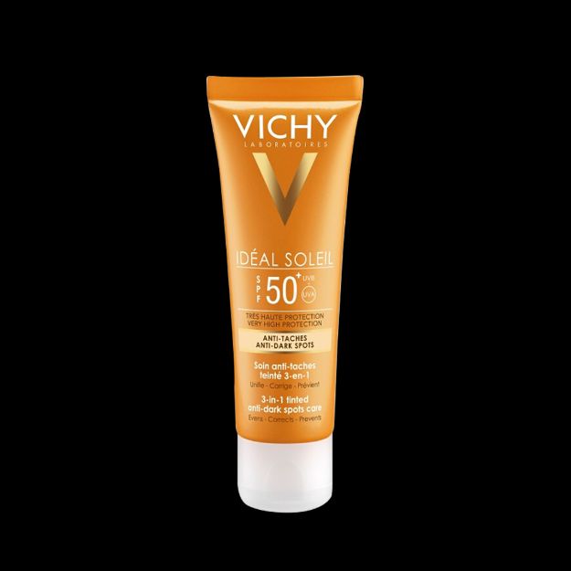 کرم-ضد-آفتاب-و-ضد-لک-رنگی-ویشی-SPF50-مناسب-پوست-های-معمولی-و-دارای-لک-۵۰-میلی-لیتر---Vichy-Ideal-Soleil-3-in-1-Tinted-Anti-Dark-Spots-Care-SPF50⁺-50-ml