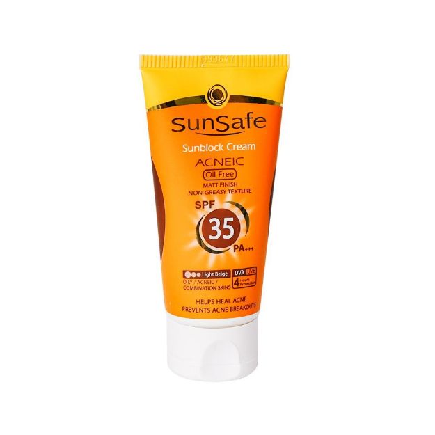 کرم-ضد-آفتاب-SPF35-رنگی-فاقد-چربی-سان-سیف-مناسب-پوست-های-چرب-و-آکنه-ای-۵۰-میلی-لیتر---Sunsafe-Sunsblock-Cream-SPF35-Acneic-Oil-Free-50-ml