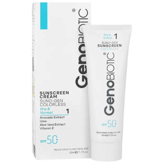 کرم ضد آفتاب پوست های خشک و معمولی بی رنگ ژنوبایوتیک SPF 50