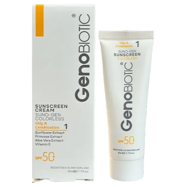 کرم ضد آفتاب پوست های چرب و مختلط بی رنگ ژنوبایوتیک SPF50