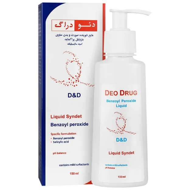 مایع شوینده صورت و بدن بنزوئیل پراکساید دئودراگ 150 میلی لیتر Deo Drug Benzoyl Peroxide Liquid Syndet 150 ml
